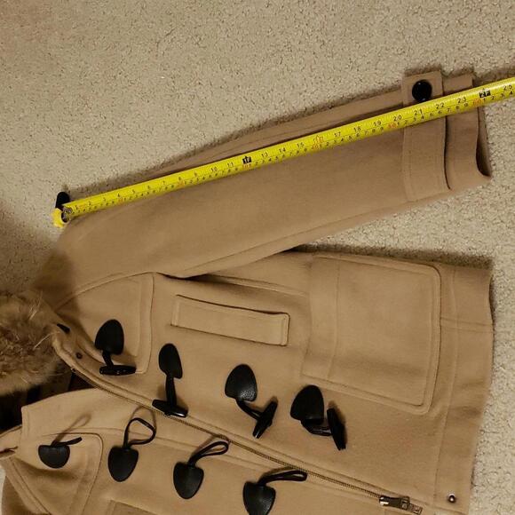 BURBERRY CHECK LINED WOOL TOGGLE DUFFLE COAT WITH FUR TRIMMED HOOD - Picture 15 of 15